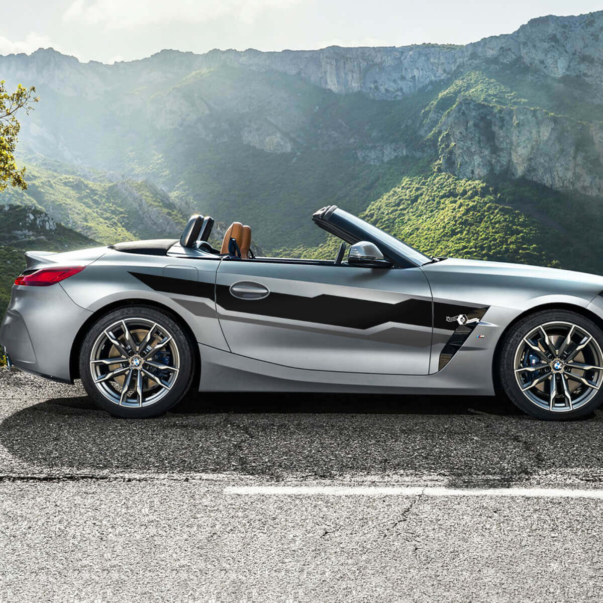 Pegatina de vinilo con rayas a cuadros para puerta lateral con logotipo M BMW Z4
