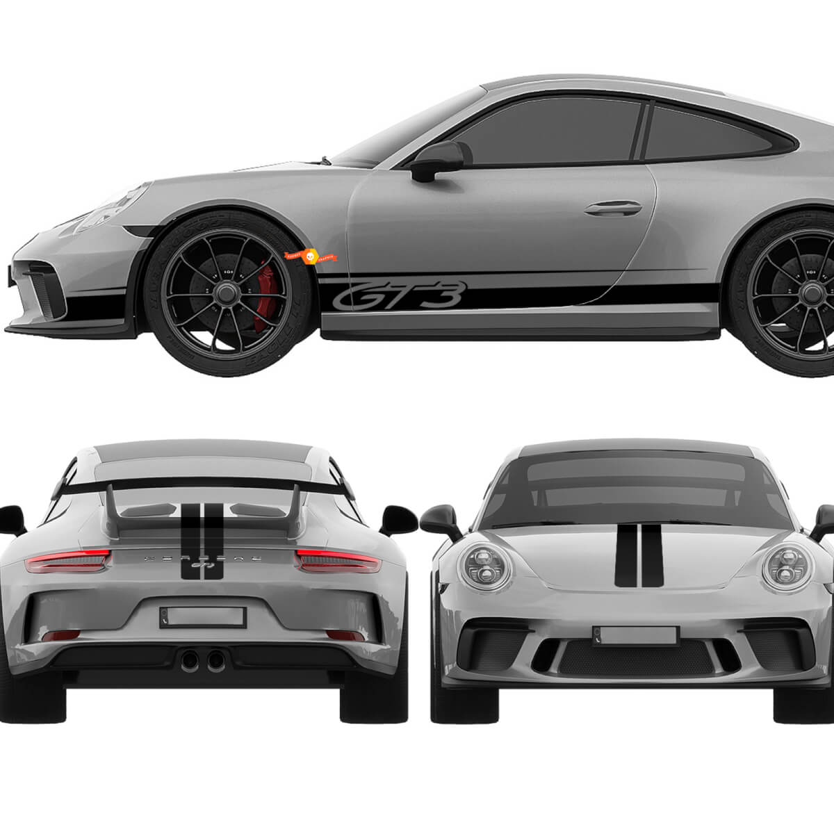 Porsche 911 GT3 Stripes Side Hood Trunk Kit - Gráficos de calcomanías de vinilo personalizados

