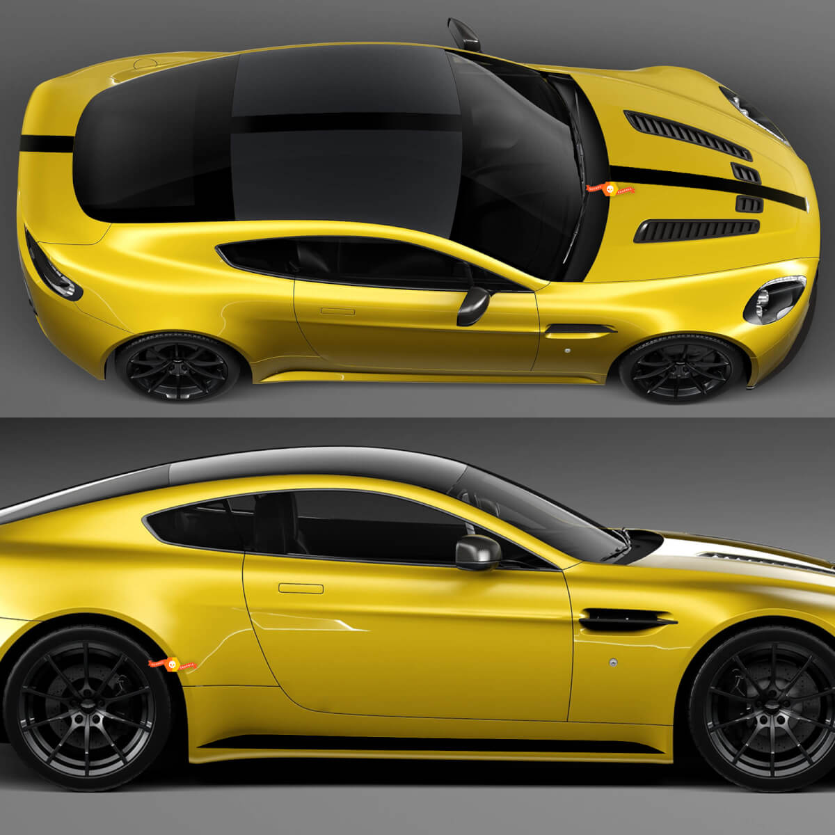 Calcomanías de vinilo para maletero de techo, capó a rayas, Aston Martin V8 Vantage Coupe F1 de cuerpo completo
