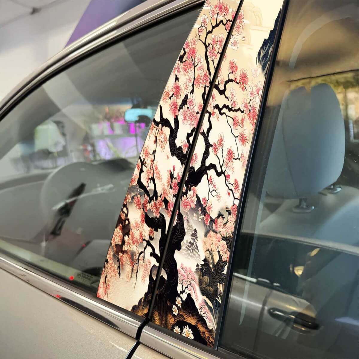 Árbol japonés Sakura Pilar puertas coche pegatina envoltura gráficos de vinilo personalizados para el estilo del vehículo
