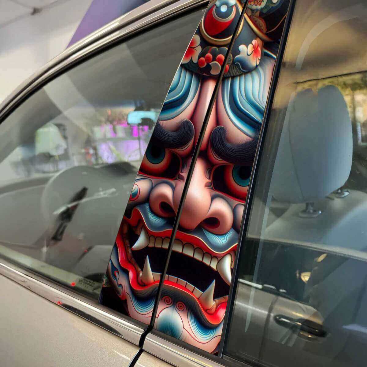 Máscara de demonio japonesa Hannya Pilar puertas pegatina para coche envoltura gráficos de vinilo personalizados para estilo de vehículo
