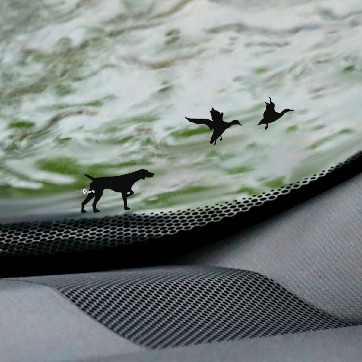 Calcomanías de vinilo de esquina de parabrisas con motivo de perro de caza y patos