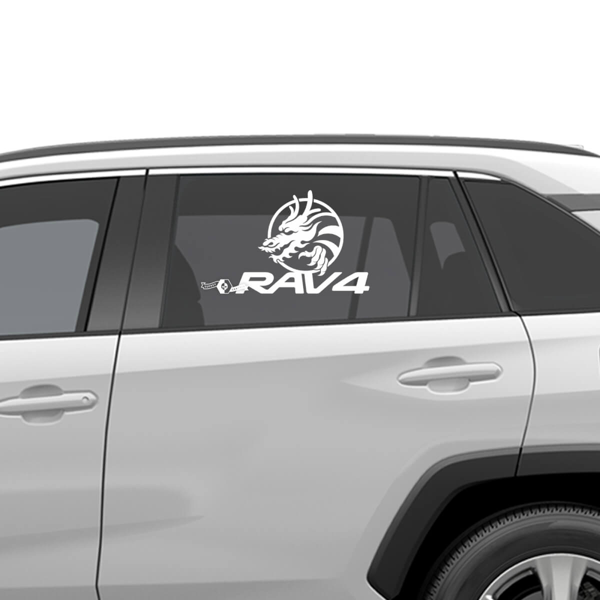 Etiqueta gráfica de vinilo con diseño de dragón Rav4 para ventana lateral, compatible con Toyota RAV4
