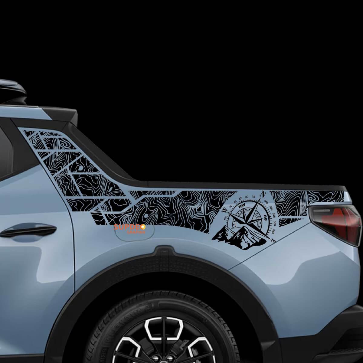 2x Hyundai Santa Cruz edición de mapa topográfico cabecera lado trasero pilar vinilo pegatinas calcomanía

