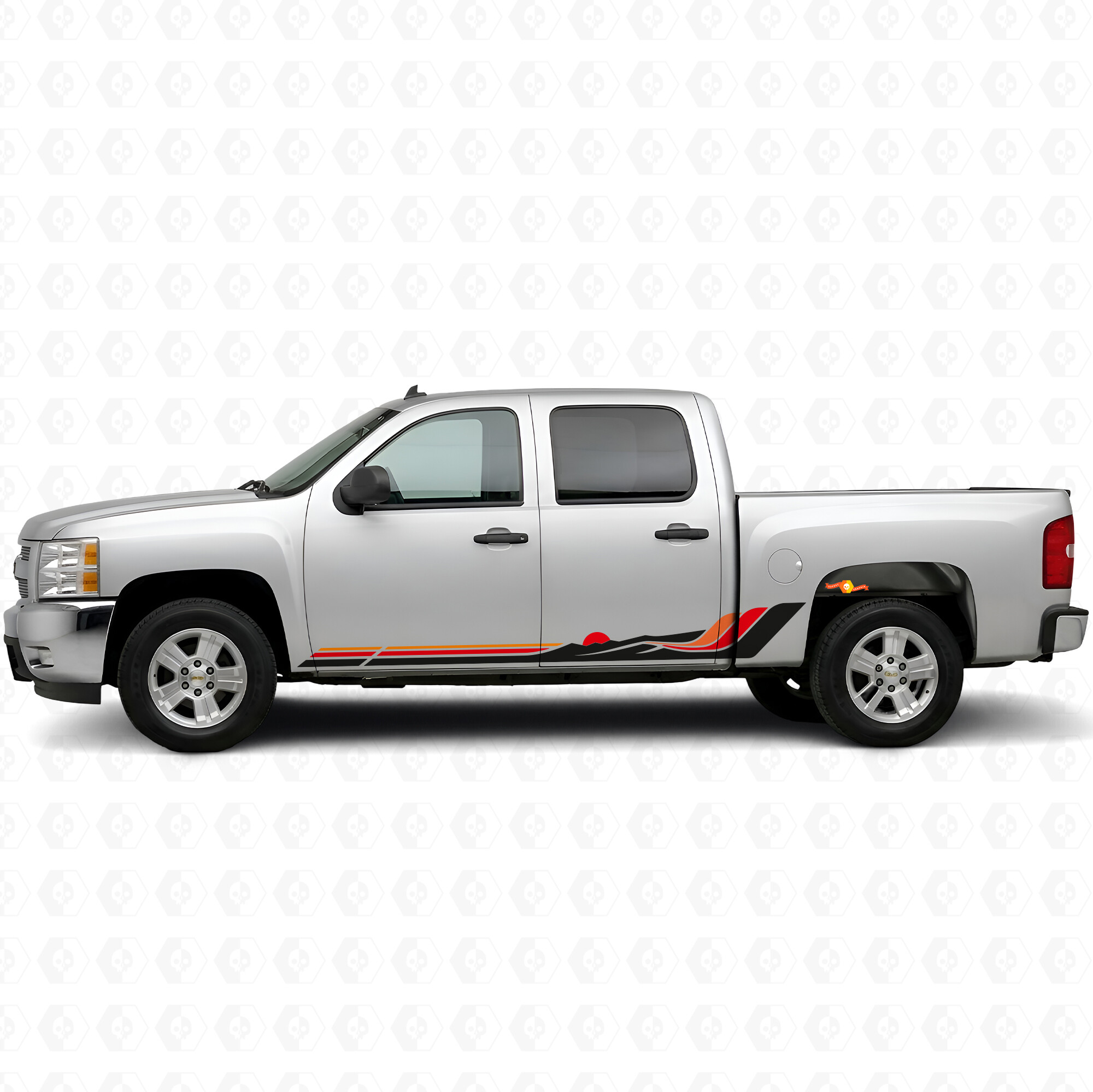 Franjas de vinilo Retro Mountain Wave para puertas y paneles laterales para Chevrolet Silverado 1500 GMT900 2007-2013