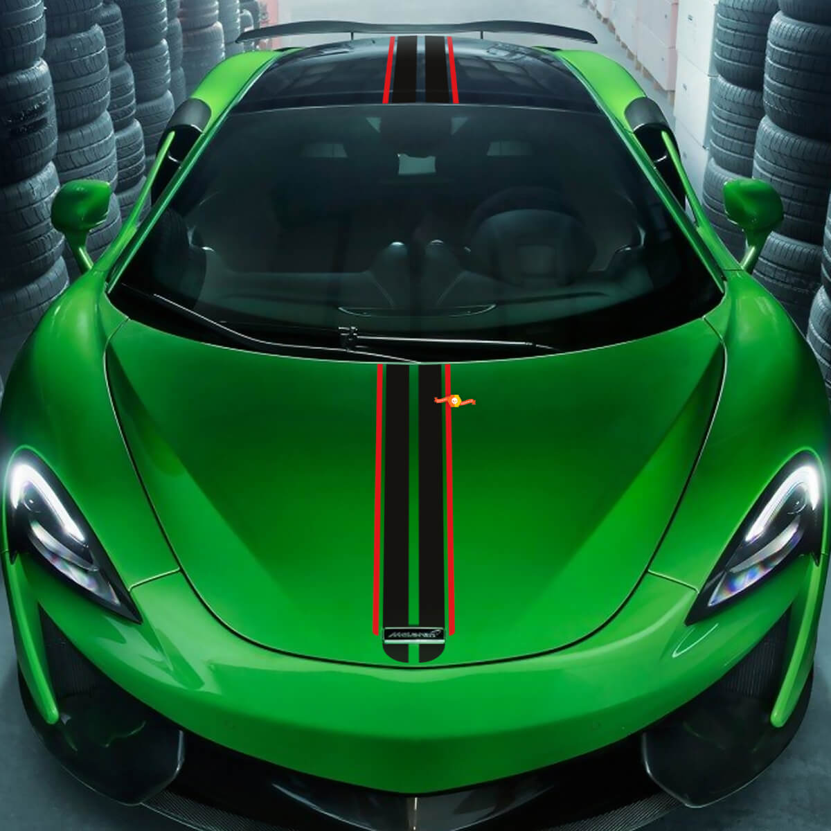 McLaren 720 570 765 Etiqueta engomada de vinilo con gráficos de rayas y capó de cuerpo completo
