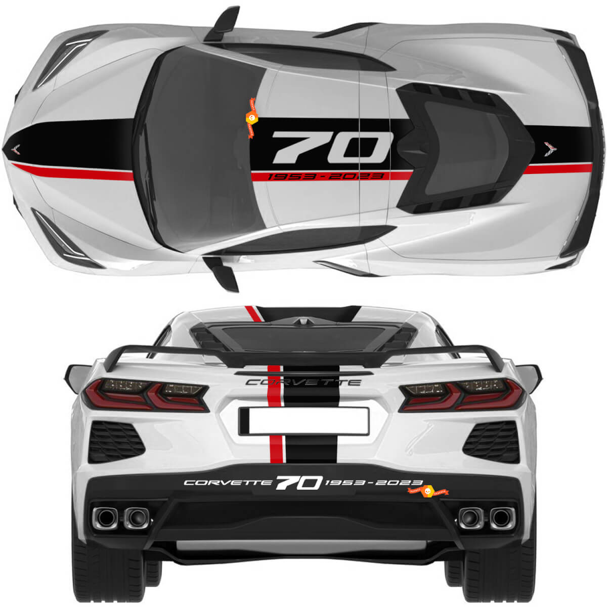 Chevrolet Corvette C8 Stingray Eray Z06 Modelos Capó Techo Rayas traseras Corvette Calcomanía doble de longitud completa Rayas
