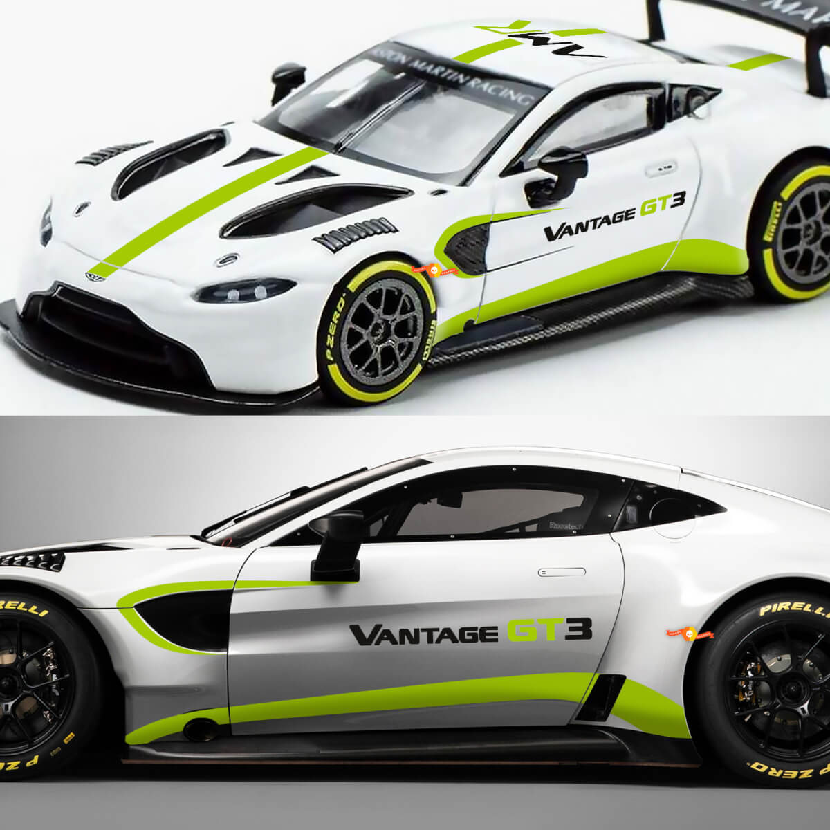 Kit completo de pegatinas de vinilo laterales para capó, techo, maletero, Aston Martin Vantage GT3 a rayas
