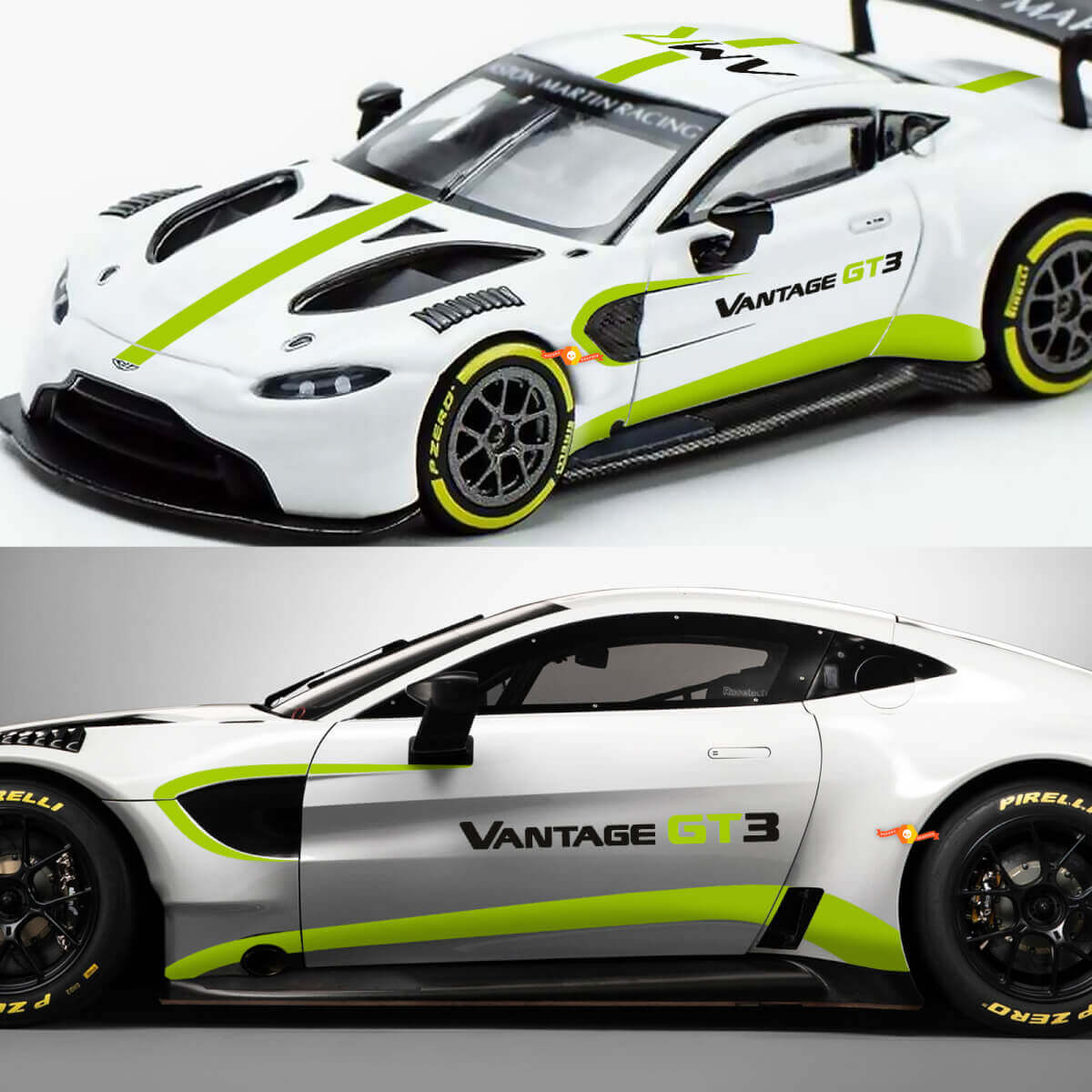 Vinilo Adhesivo de Logo Vantage y Juego Completo de Rayas para Aston Martin Vantage GT3