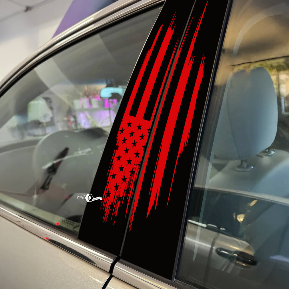 Bandera de EE. UU., bandera americana, estilo patriótico, puertas de pilar, pegatina de vinilo para coche, envoltura
