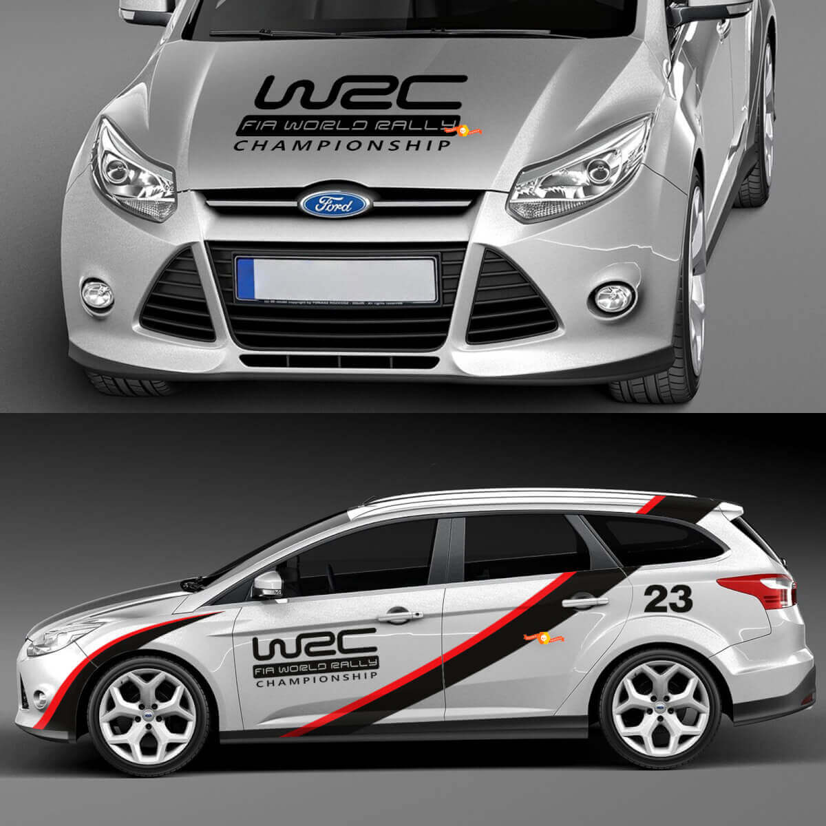 Kit gráfico de pegatinas para el cuerpo del capó lateral del Ford Focus WRC
