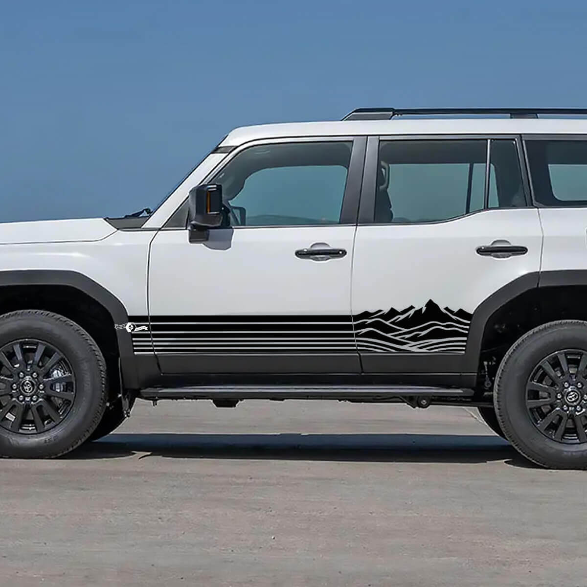 Toyota Land Cruiser Side Rocker Panel Montañas Rayas Calcomanías Vinilo Calcomanías Gráficas 2
