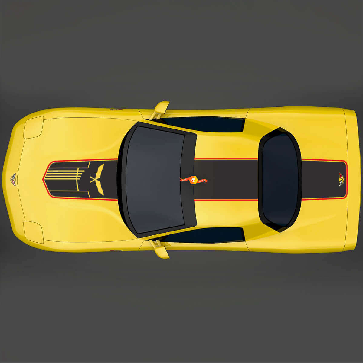 Juego de calcomanías de vinilo con rayas en capó, techo y maletero estilo Jake Skull para Chevy Corvette C5
