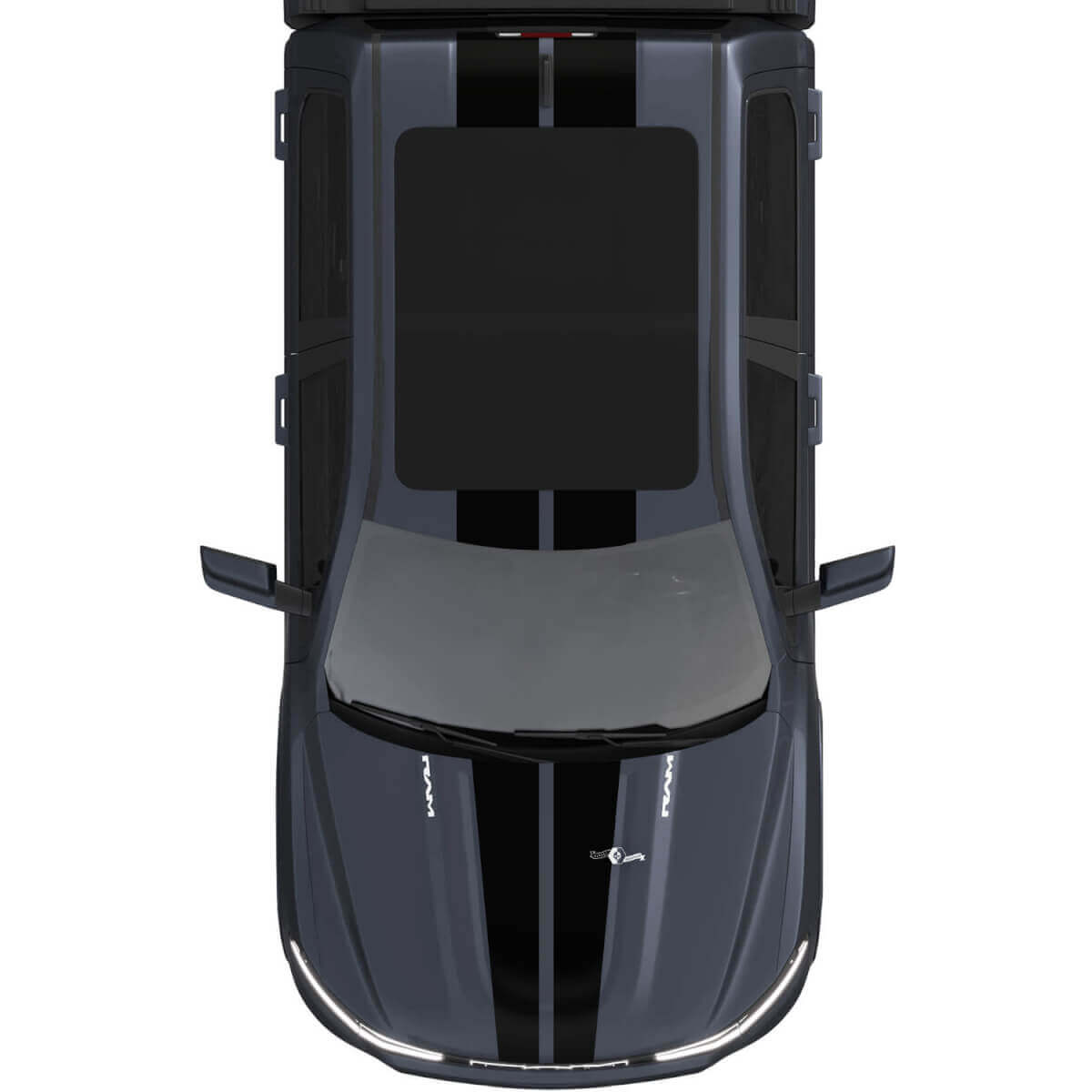 Calcomanías de vinilo con rayas centrales dobles para capó y techo para Dodge RAM 1500 REV
