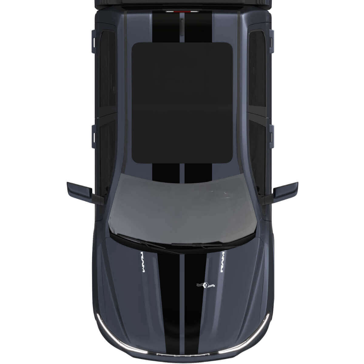 Calcomanías de vinilo con rayas centrales dobles para capó y techo para Dodge RAM 1500 REV
