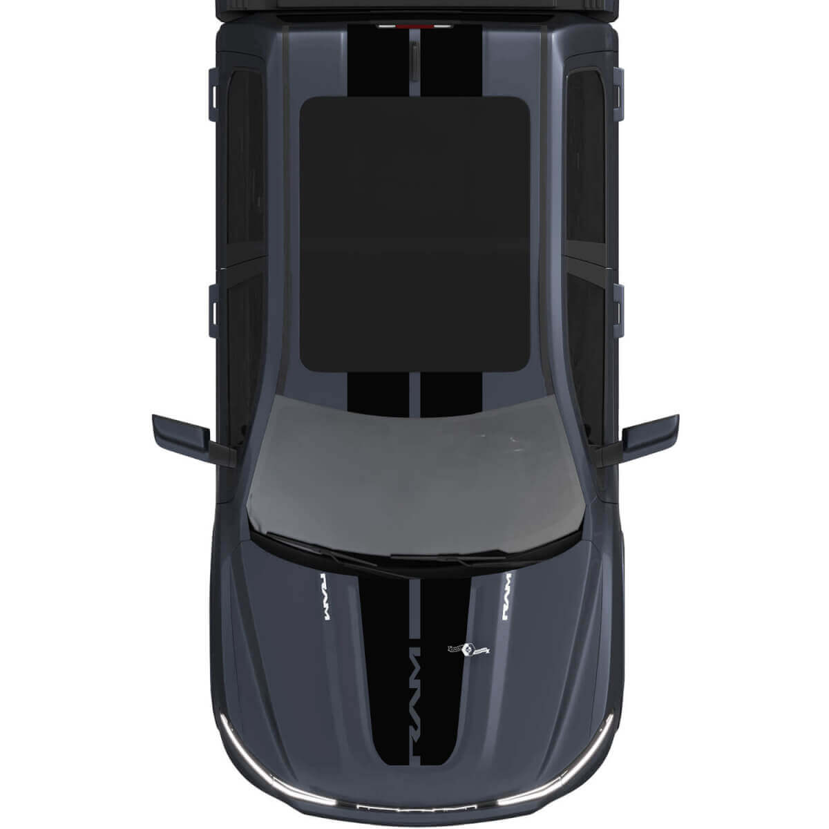 Calcomanías de vinilo con rayas centrales dobles para capó y techo para Dodge RAM 1500 REV
