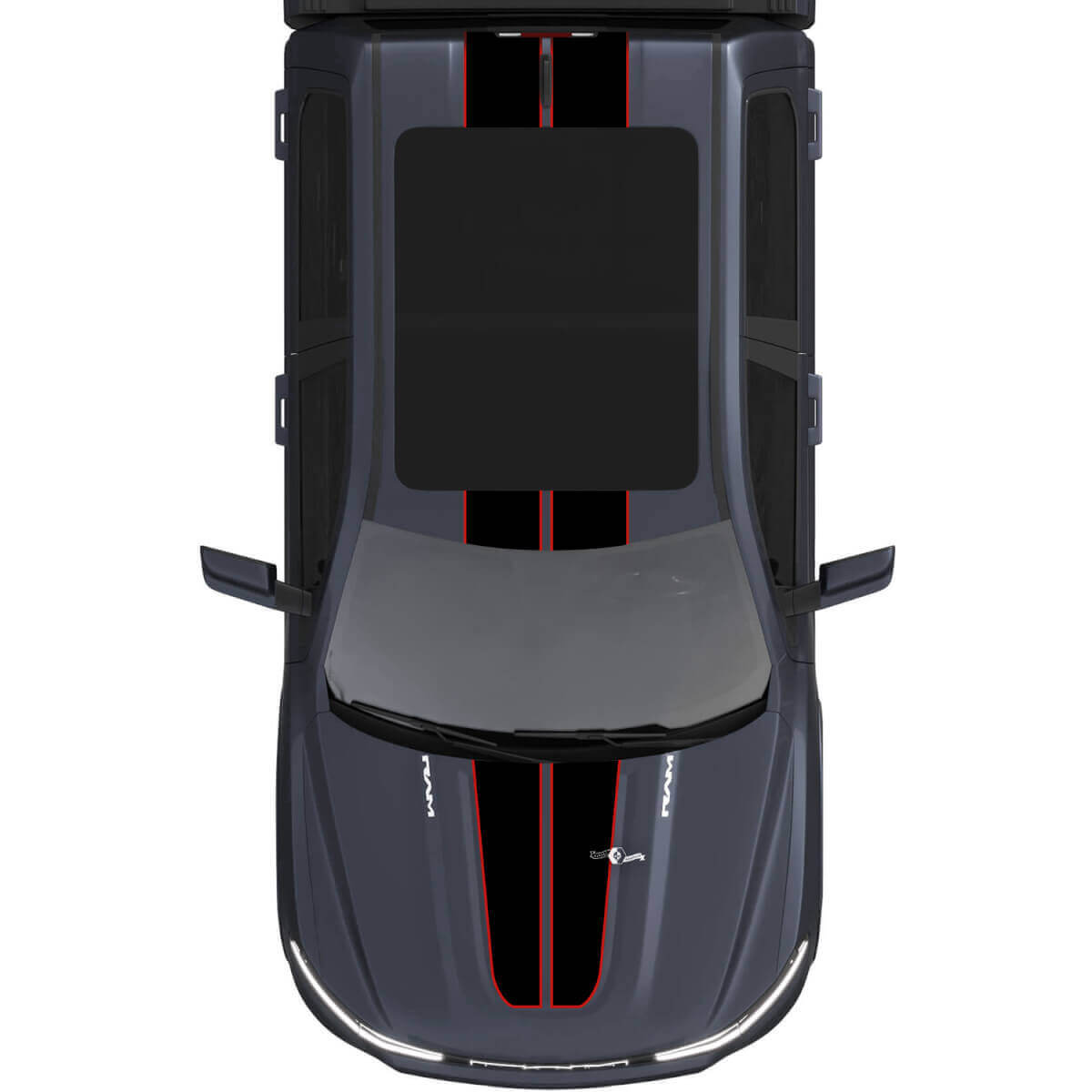 Calcomanías de Vinilo con Doble Raya Central para Capó y Techo 3 para Dodge Ram 1500 REV