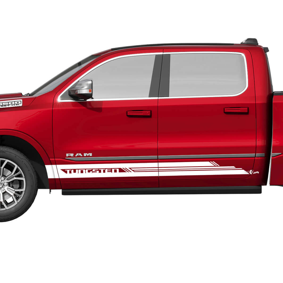 Puertas laterales Rocker Panel Stripes Vinilo Calcomanías Pegatinas Gráficos para Dodge RAM 1500 TUNGSTENO
