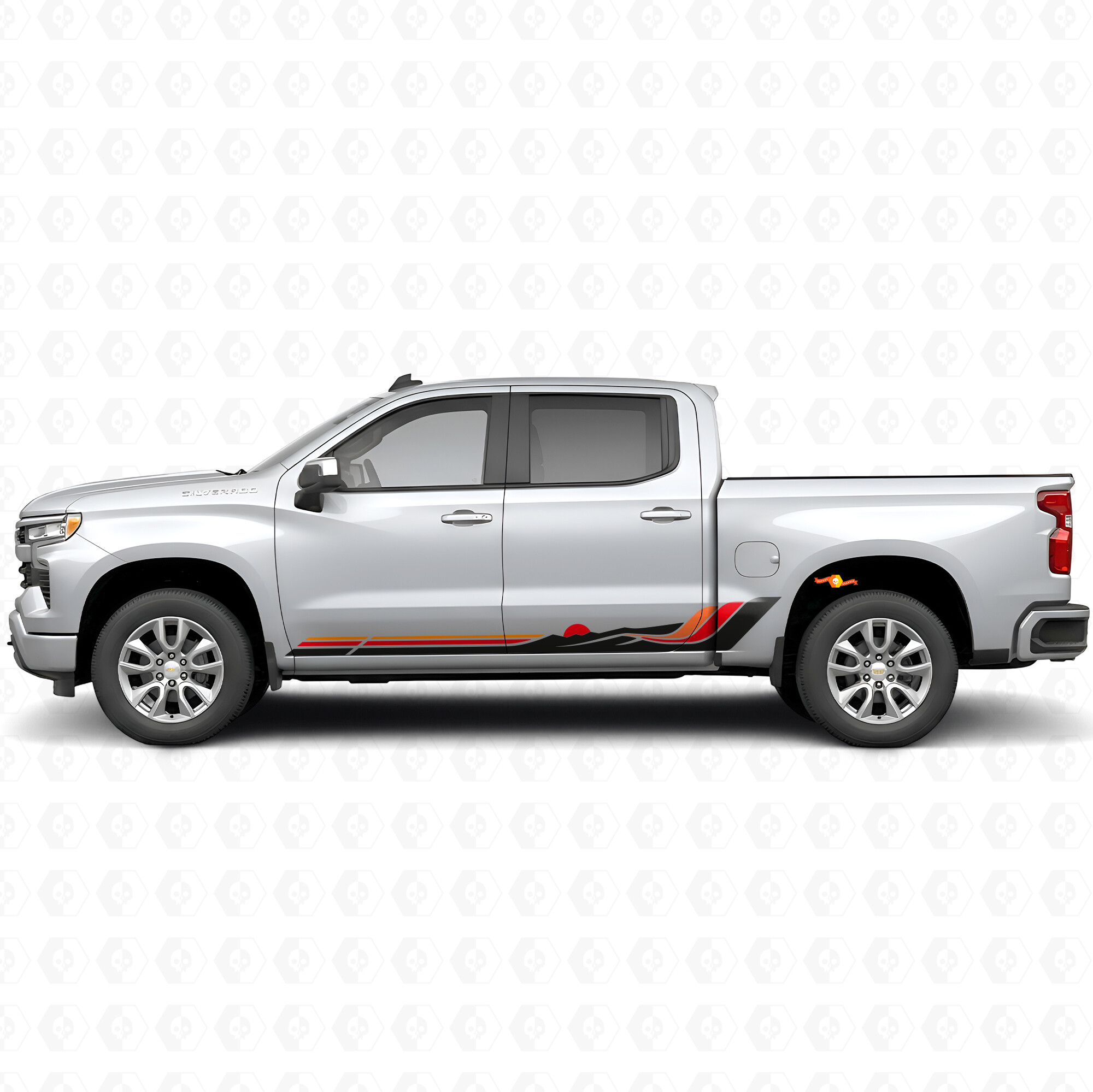Tiras de vinilo Retro Mountain Wave para puertas y paneles de faldón para Chevrolet Silverado 1500 T1XX 2019-2026