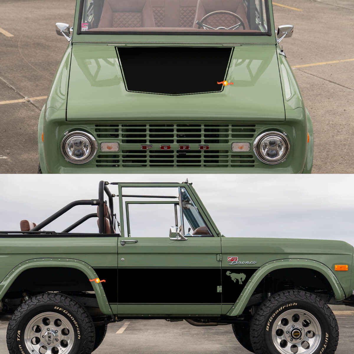 Puertas laterales retro y calcomanías de envoltura de capucha para 1968 Ford Bronco
