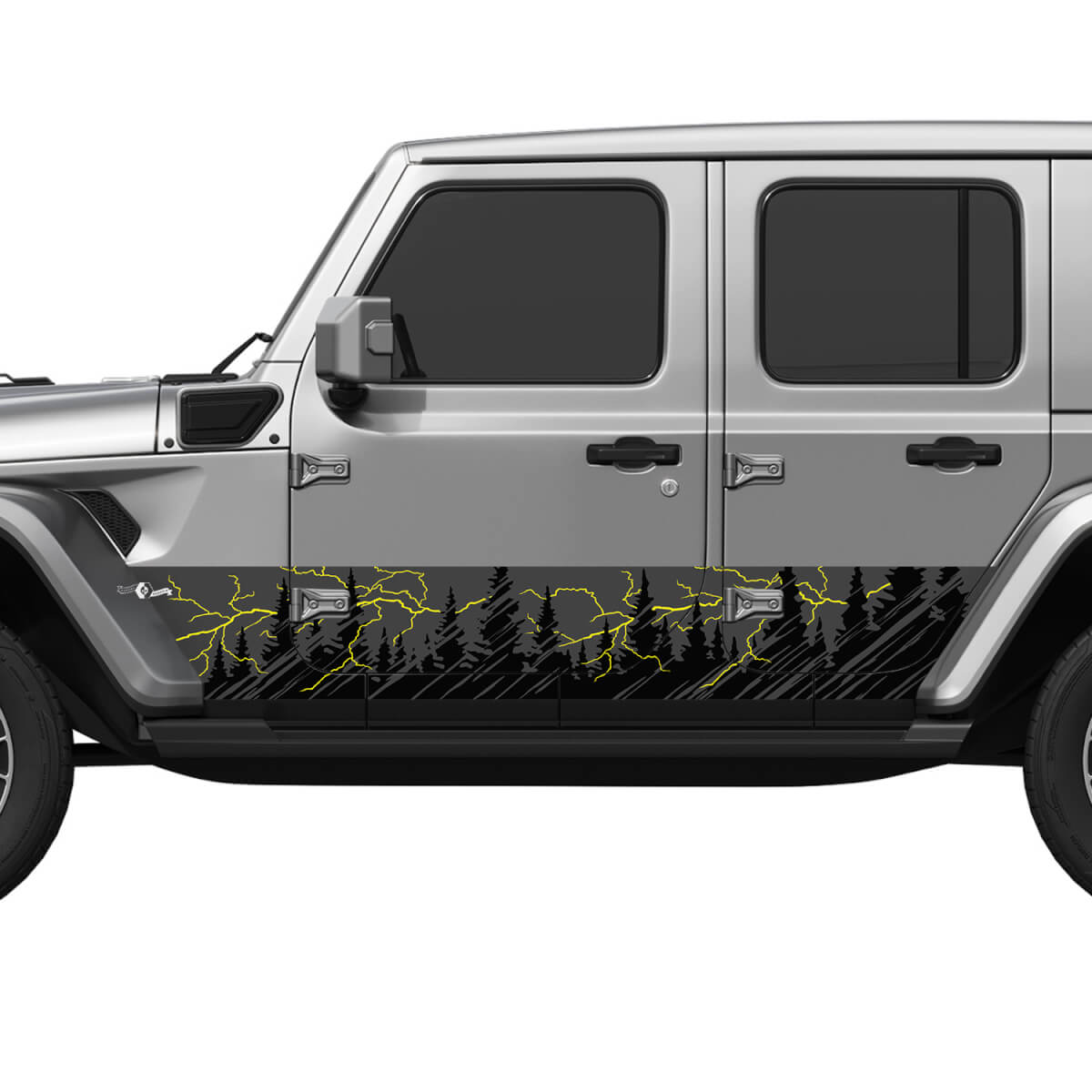 Montañas Tras Lightning Splash Puertas laterales Puertas laterales Vinyl Decal Pegatina Jeep Wrangler
