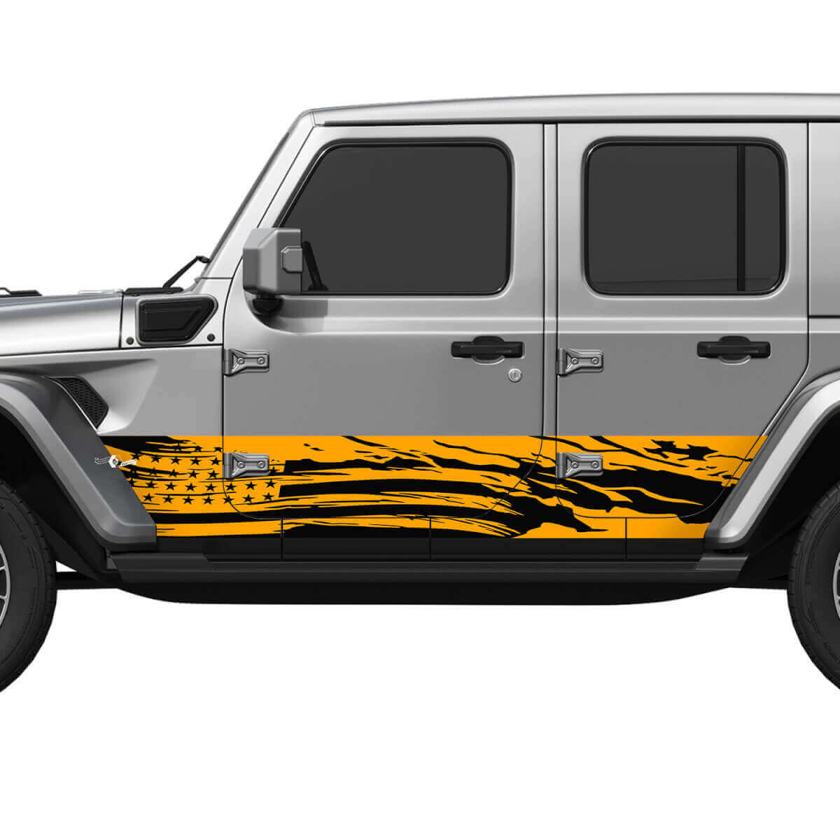 Pegatina de vinilo con diseño de bandera estadounidense desgastada para puertas laterales Jeep Wrangler
