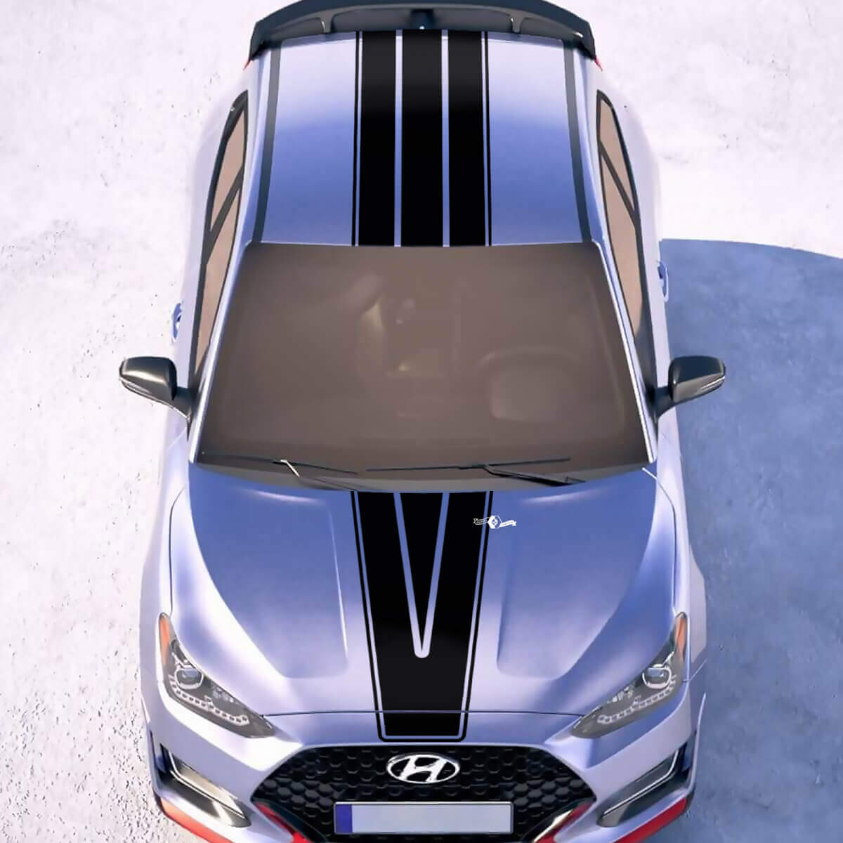Caperina y techo Central V Racing rayas Pegatinas de vinilo Decal a Hyundai Veloster
