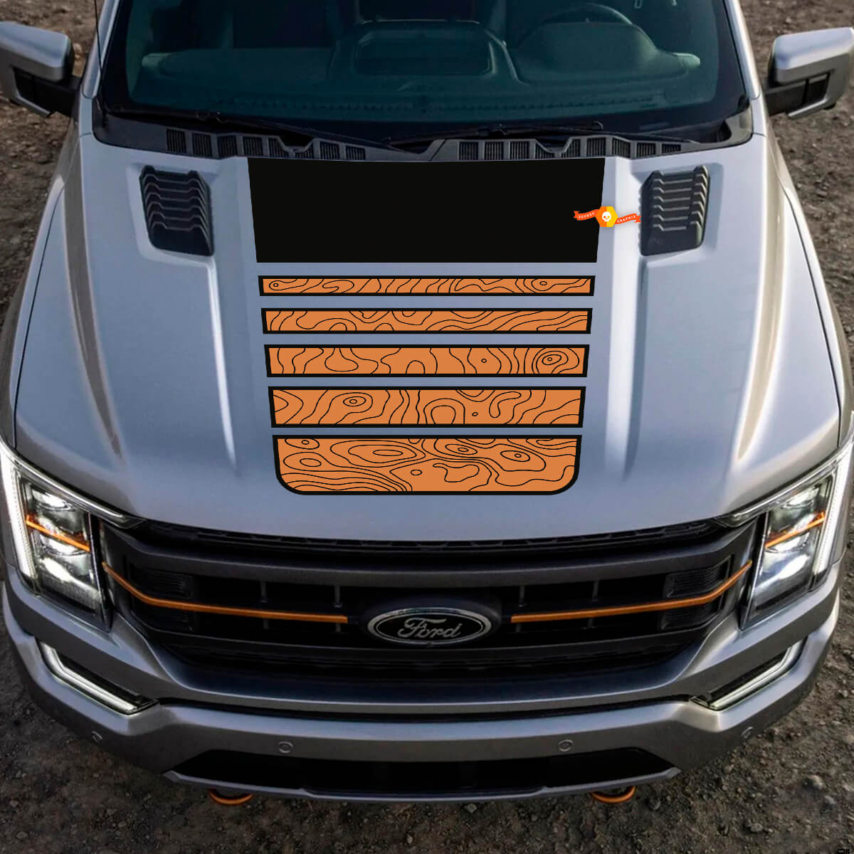 Ford F-150 Temor Pickup Hood Graphics Central Mapa topográfico Decalas Ford Vinyl 2 colores
