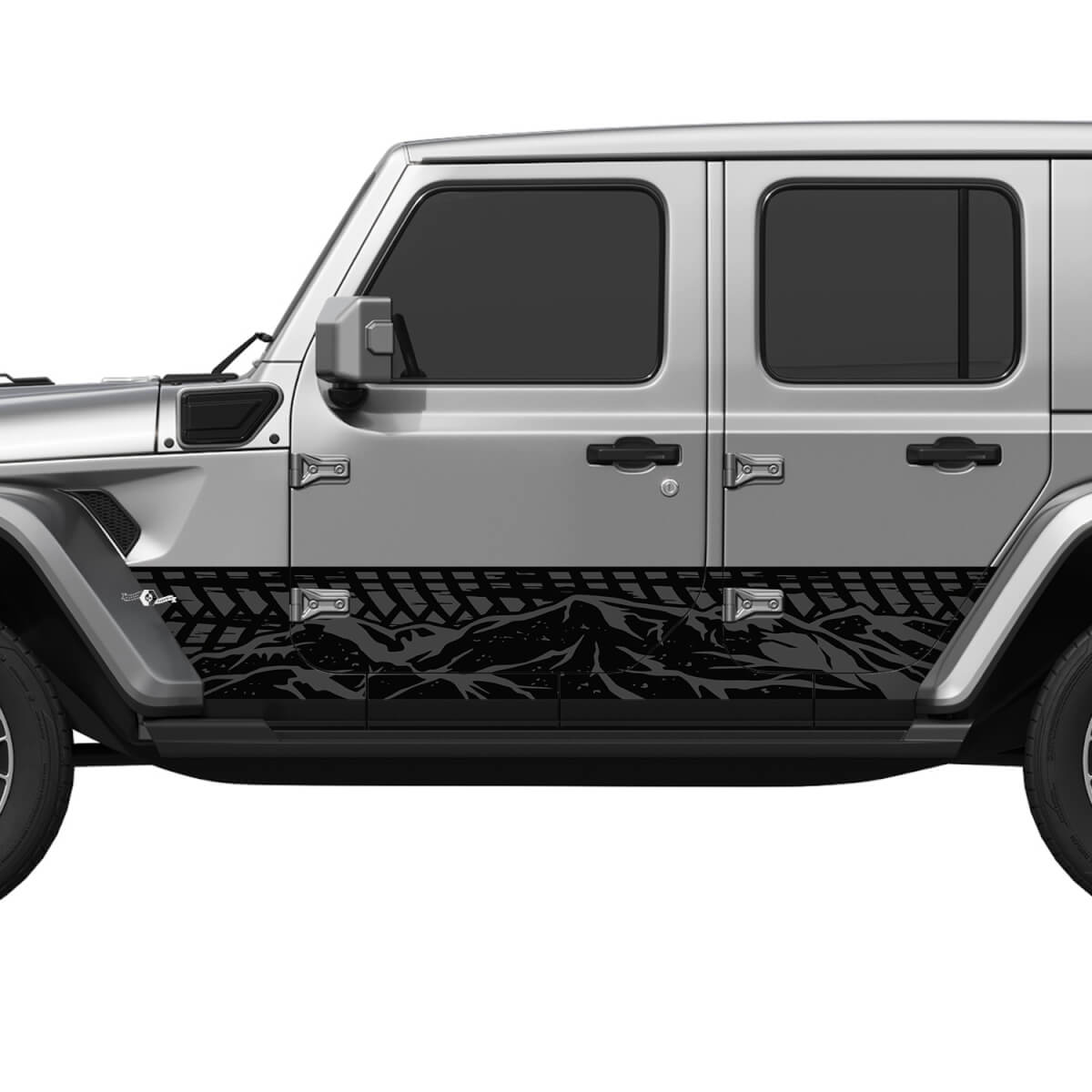 Pistas de neumáticos Puertas laterales de envoltura de montaña Pegatina de calcomanía de vinilo Jeep Wrangler 2
