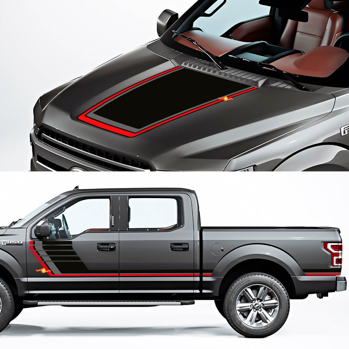 Panel de balancín lateral y calcomanía de capó gráfico para Ford F150 Raptor Roush Paquete 3 colores
