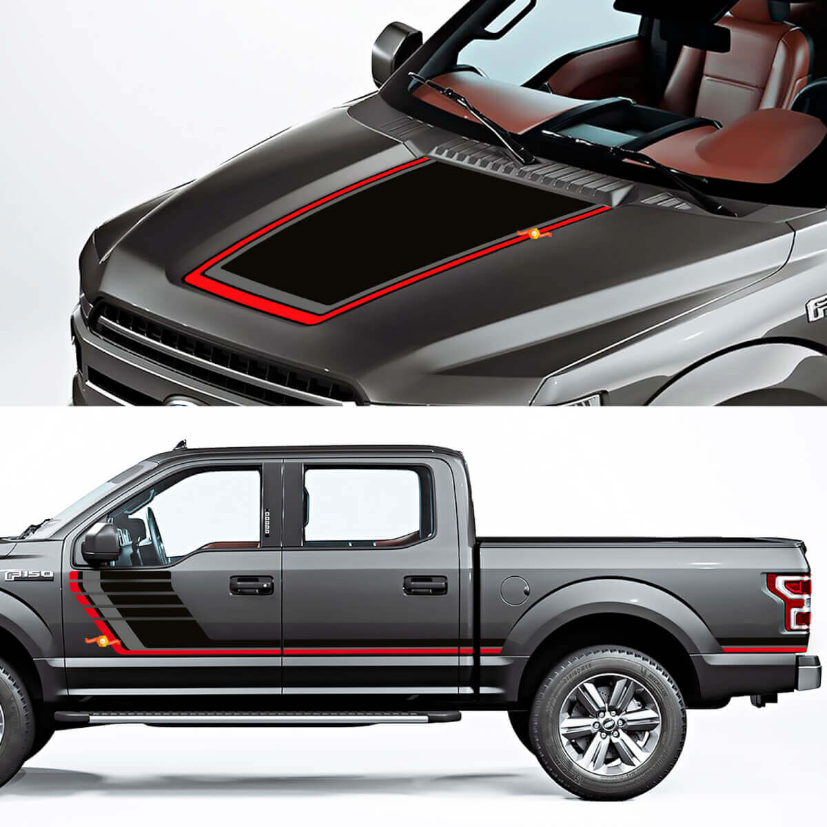 Calcomanías de gráficos de vinilo para panel lateral y capó 2 para Ford F-150 Raptor ROUSH