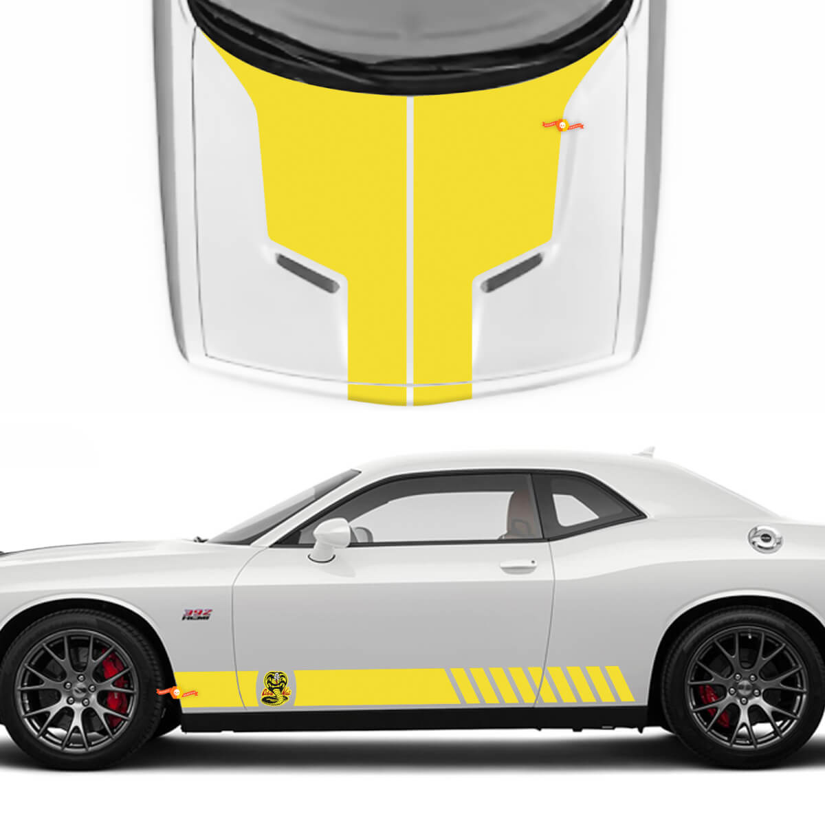 Calcomanías laterales de la campana para Dodge Challenger Cobra Kai Style Vinyl Racing Decal Sticker
