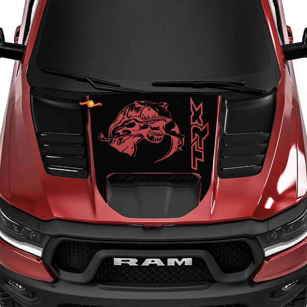 Capucha t-rex comiendo raptor Buena calcomanía para Dodge Ram 1500 TRX Camión gráfico de calcomanía de vinilo
