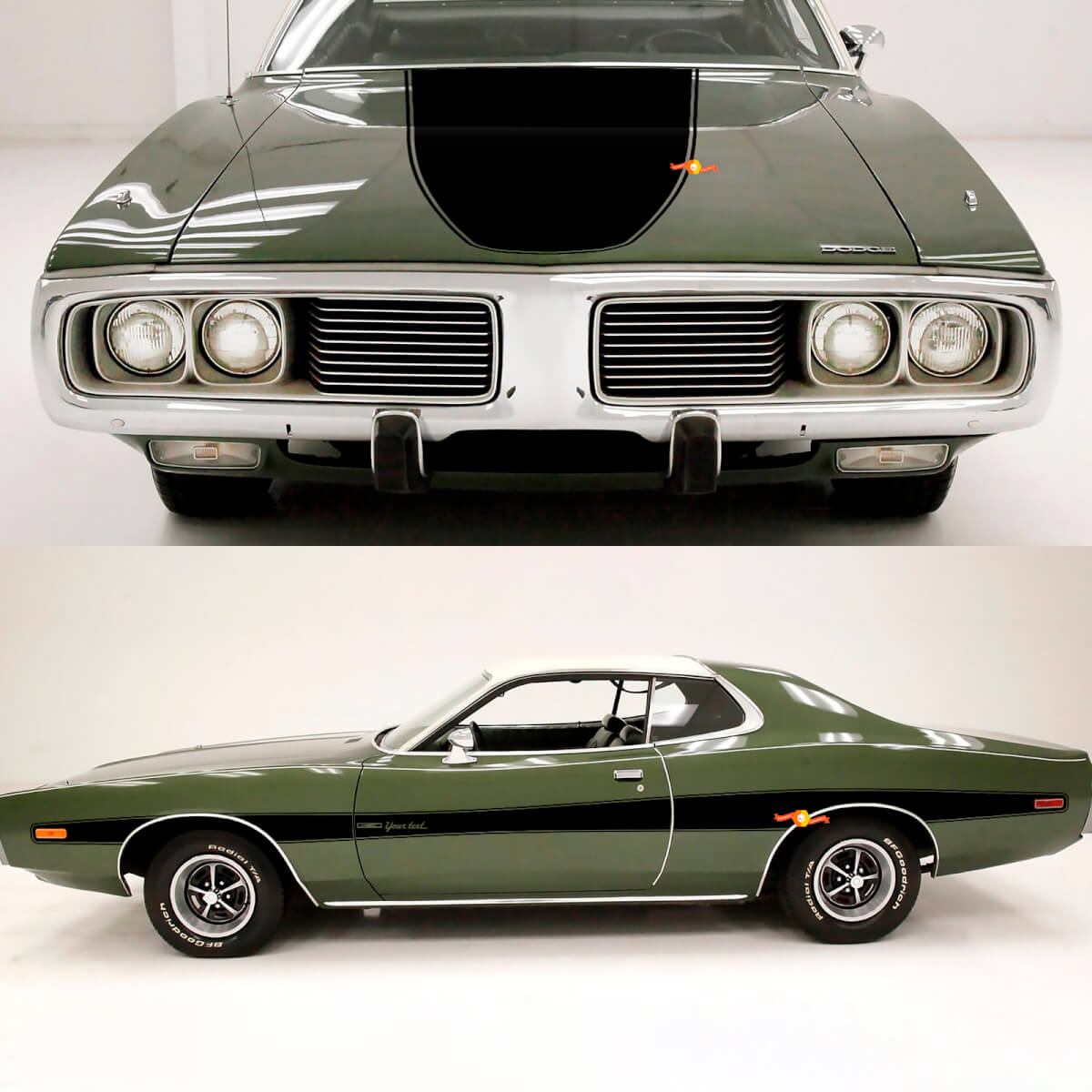 Kit de calcomanías de vinilo con franjas para capó y laterales para Dodge Charger 1973-74