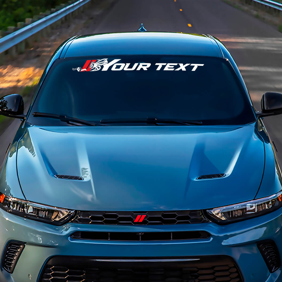 Calcomanía de vinilo con logotipo Hornet y texto personalizado para parabrisas para Dodge Hornet