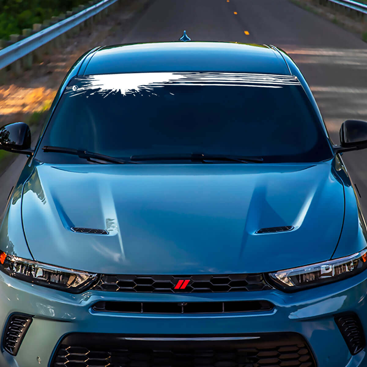 Pegatina de calcomanía de banner de rayas de parabrisas de blot: gráficos de vinilo personalizados ajustados para esquivar Hornet
