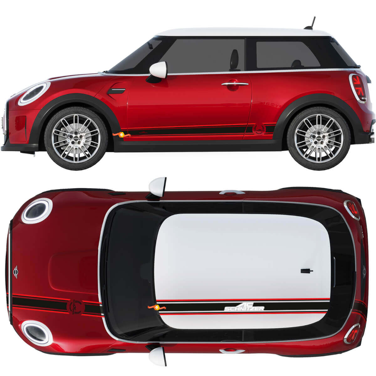 Kit de Pegatinas de Vinilo de Rayas Laterales de Capó y Techo Estilo AC Schnitzer para MINI Cooper