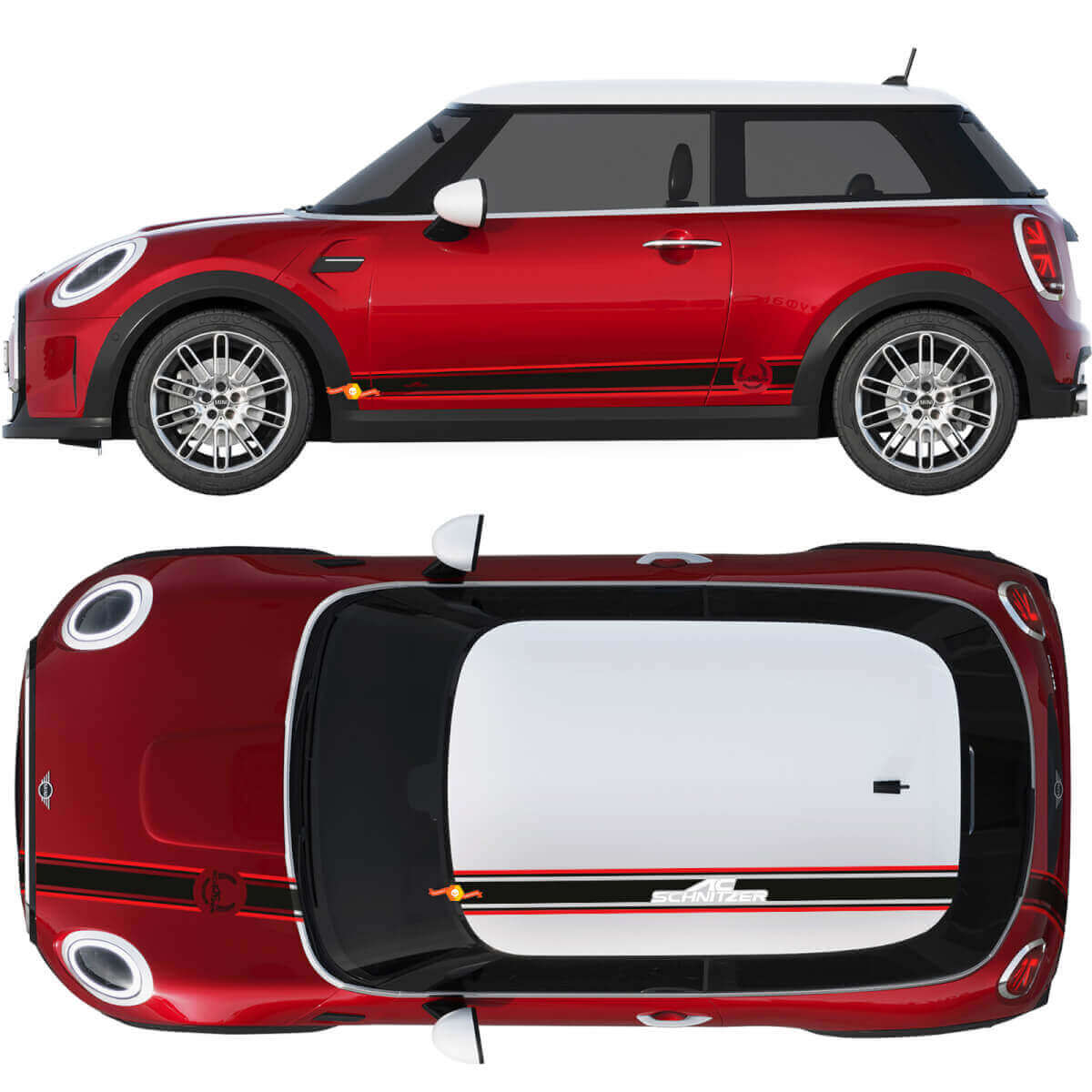 Kit de Pegatinas de Vinilo de Rayas Laterales de Capó y Techo Estilo AC Schnitzer para MINI Cooper
