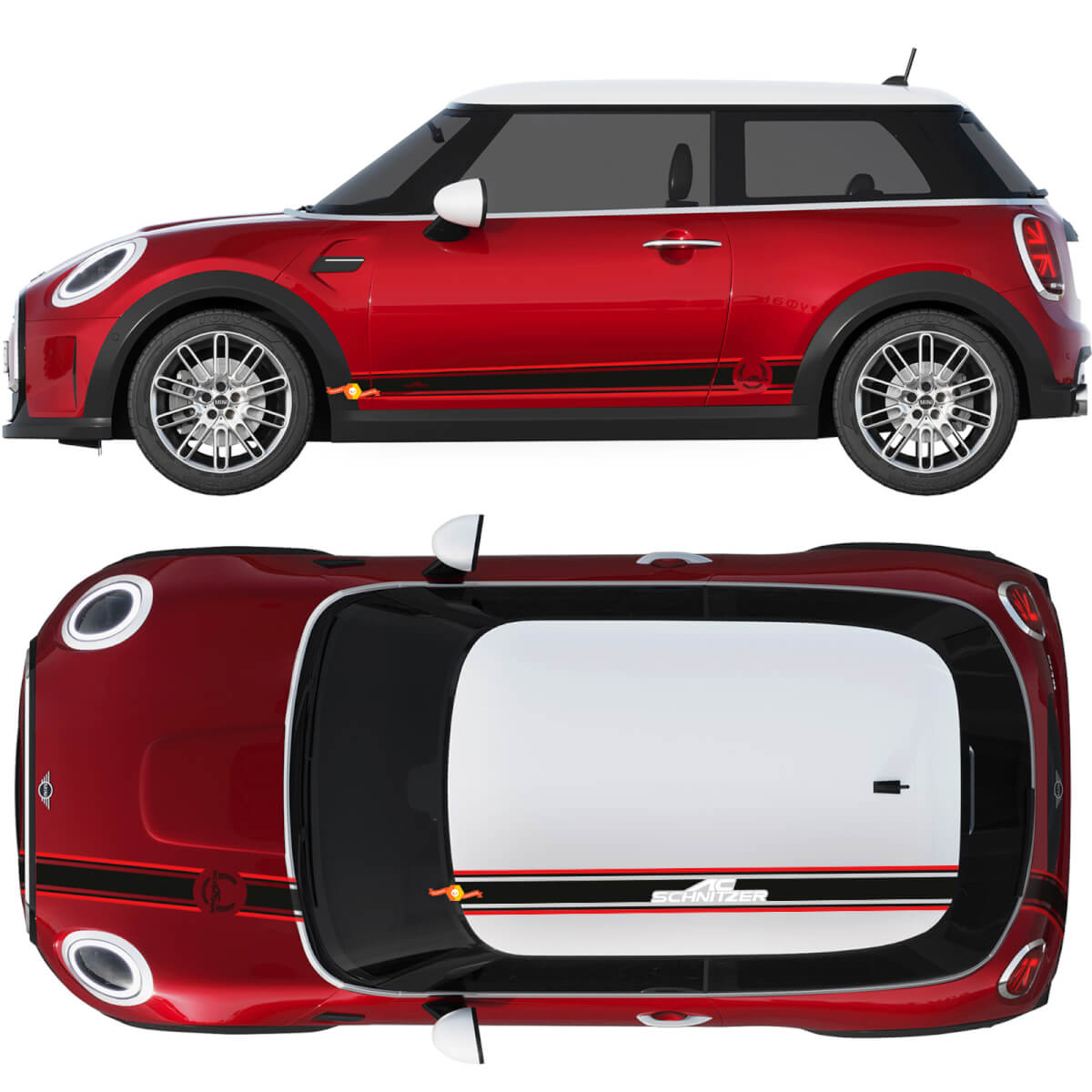Mini John Cooper Works AC Schnitzer Techo y puertas laterales de rayas de rayas calcomanías y gráficos
