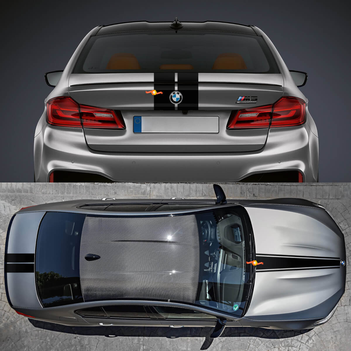 Kit de calcomanía de calcomanías de doble rayas de capucha y tronco para BMW M5
