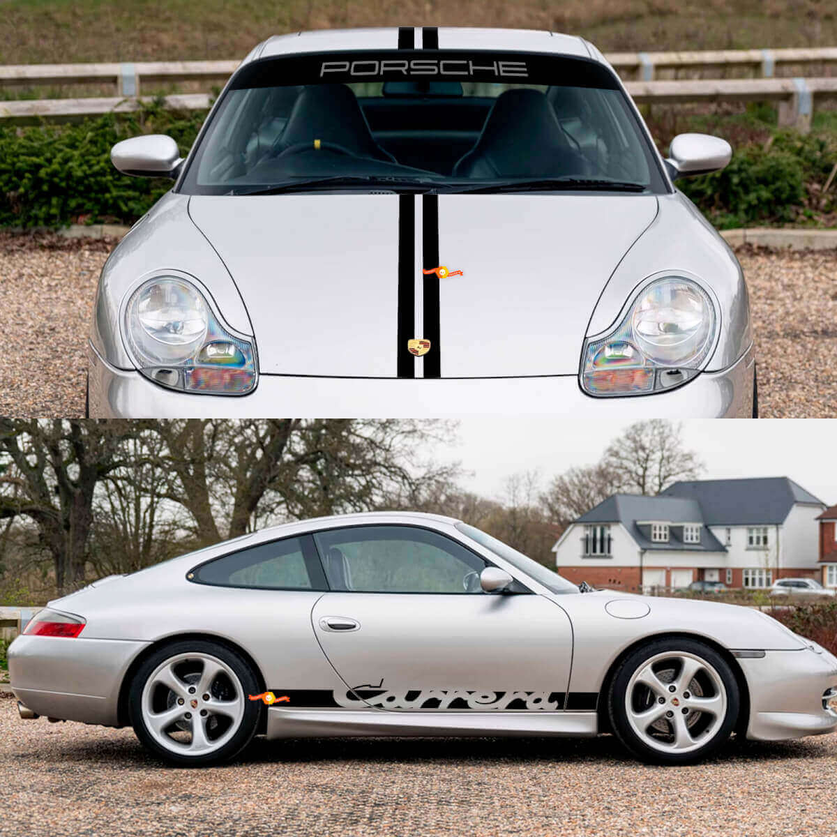 Kit de Calcomanías Retro de Rayas Carrera para Capó, Lado y Parabrisas para Porsche 911