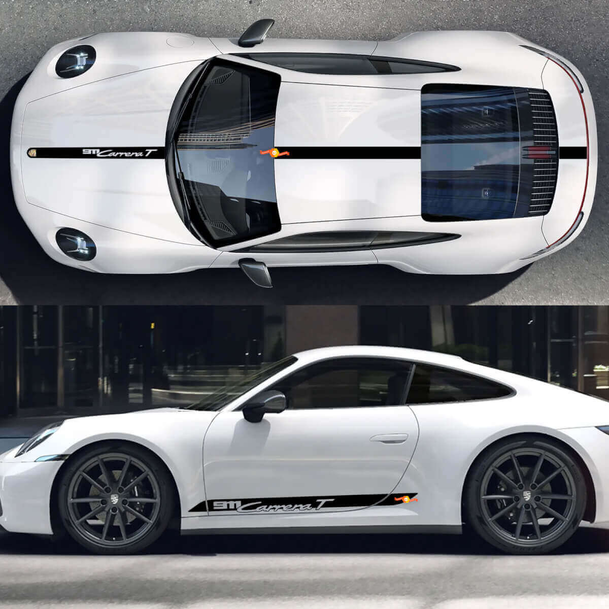 Kit de Vinilo con Rayas y Letras para Capó, Techo y Laterales Porsche 911 Carrera