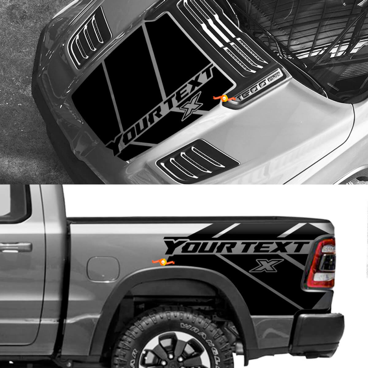 Kit de calcomanías de vinilo para capó personalizado y franjas laterales traseras para Dodge Ram 1500 Rebel