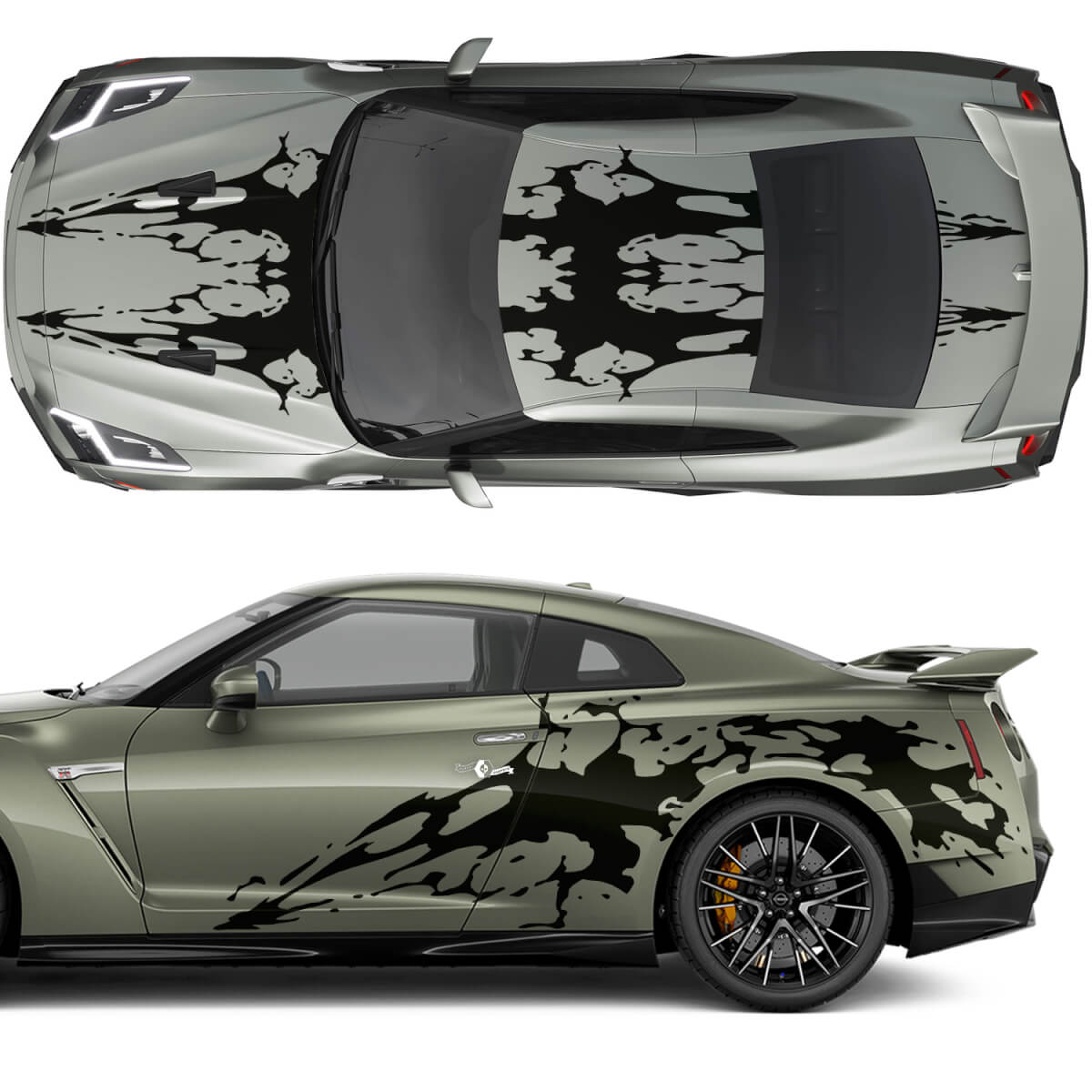 Capucha y lados Kit de calcomanía de rayas de gráficos de sangre dual para Nissan GT-R

