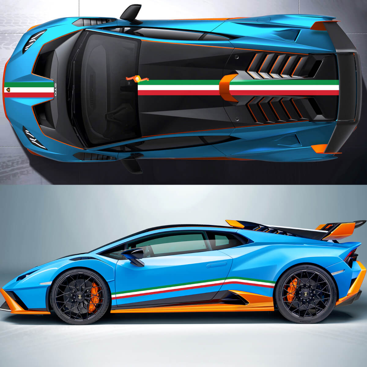 Combina Lamborghini Urus 2021 2022 2023 Líneas de techo de campana lateral de bandera italiana rayas de calcomanías de vinilo gráficos
