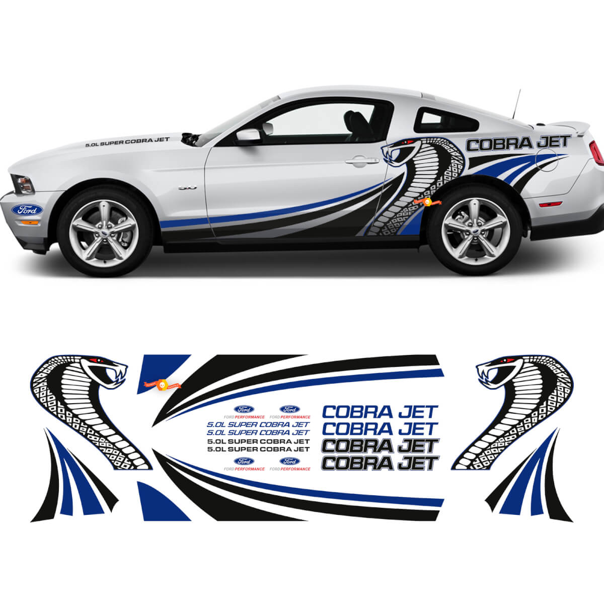 Cobra Jet Side Caderas de calcomanías de calcomanías de carreras de calcomanías para Ford Mustang
