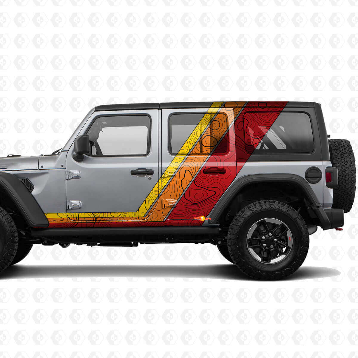 Kit de Pegatinas de Vinilo de Rayas Laterales y Capó con Mapa Topográfico Retro para Jeep Wrangler