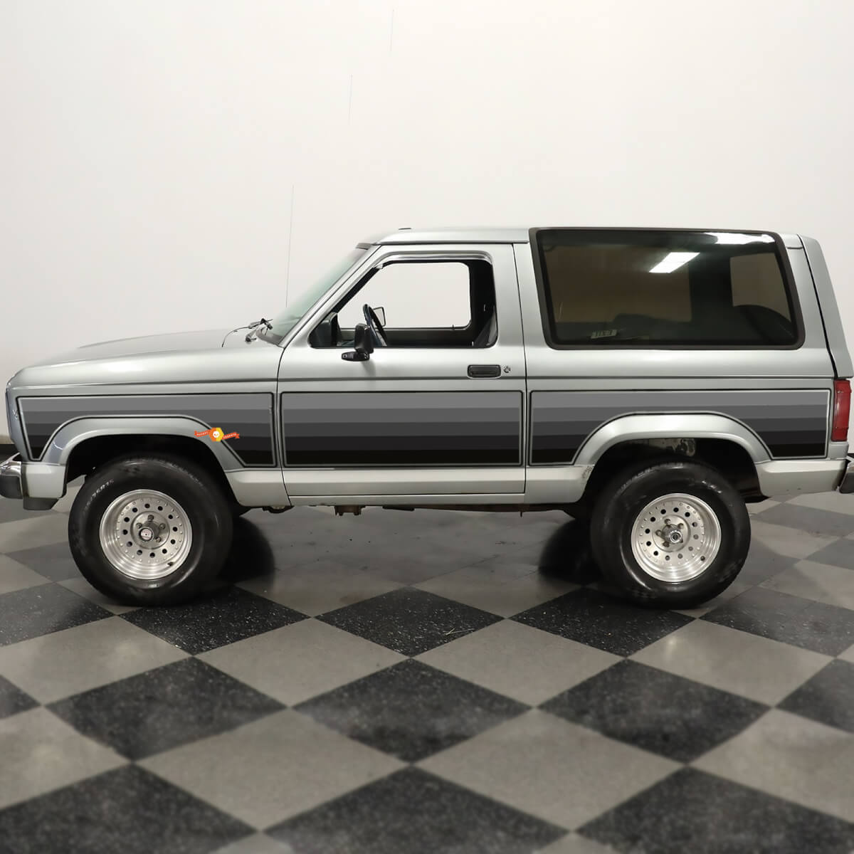 Combina puerta lateral de las sombras gris retro calcomanías de vinilo de rayas vintage para Ford Bronco 1984
