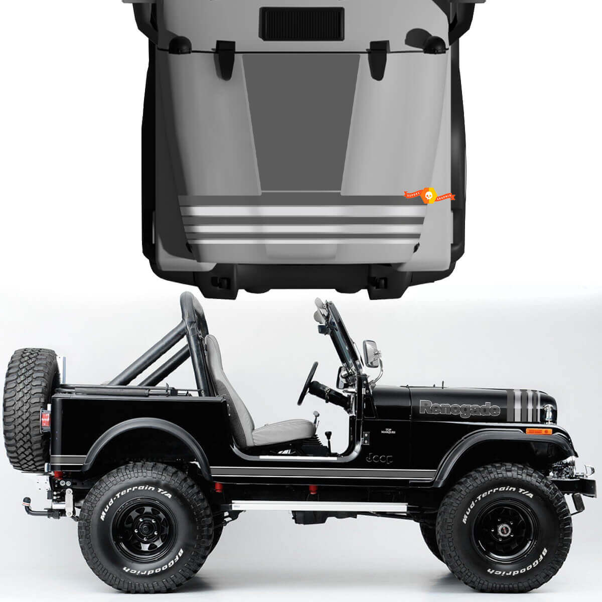 Kit of Hood Fender Jeep Renegade CJ7 Pegatizas de vinilo Decalas Líneas gráficas Estilo gris Elija colores
