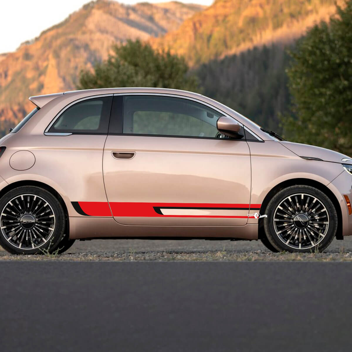 Panel de balancines Dos rayas gráficas de calcomanía de dos colores para Fiat 500
